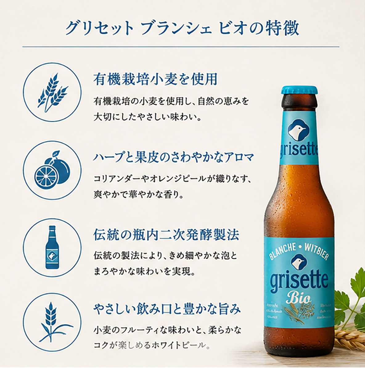 【ベルギービール】グリセット ブランシェ ビオ ホワイトビール250ml