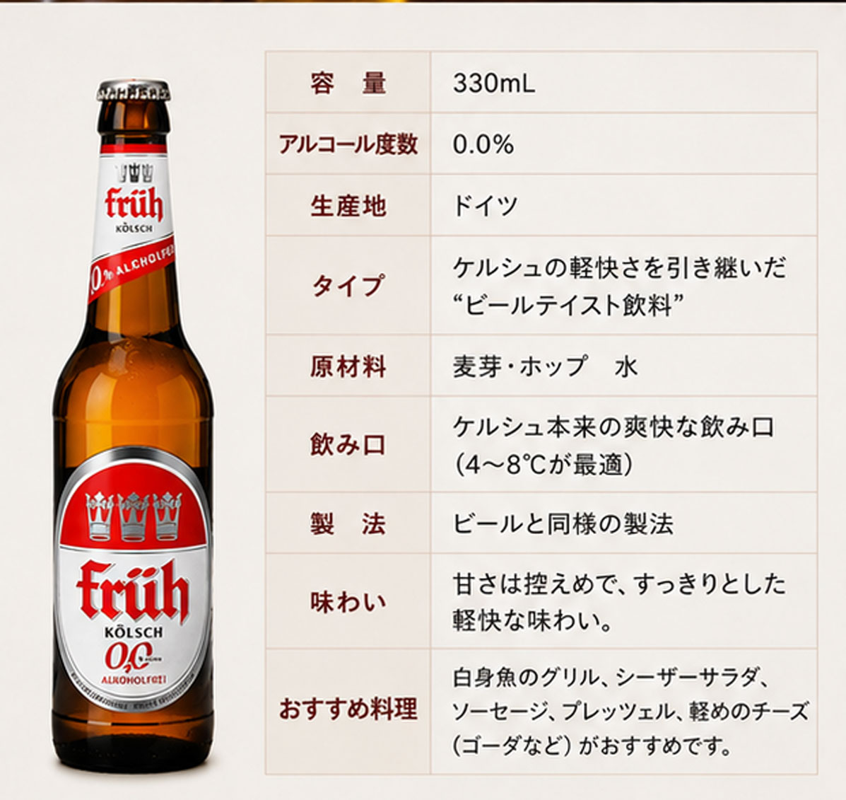 ノンアルコールビール｜フリュー ケルシュ アルコールフリー330ml 0.0%