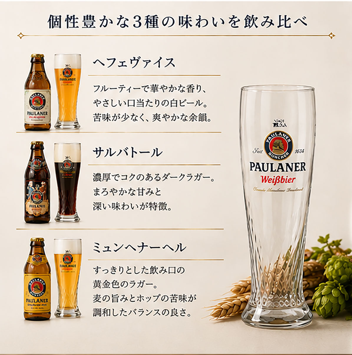 ★贈答ギフト★パウラナー3種6本+専用グラス1個付セット