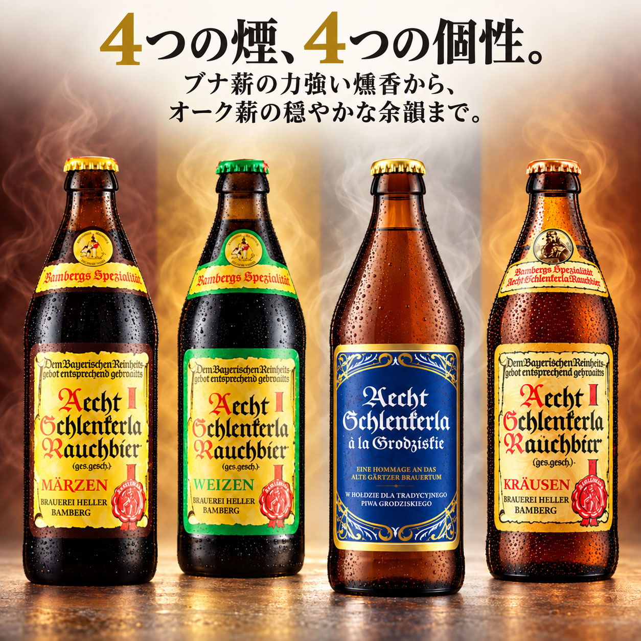 ★贈答ギフト★燻製ビール500mL 4種飲み比べセット（専用ペアグラス+コースター2枚付）