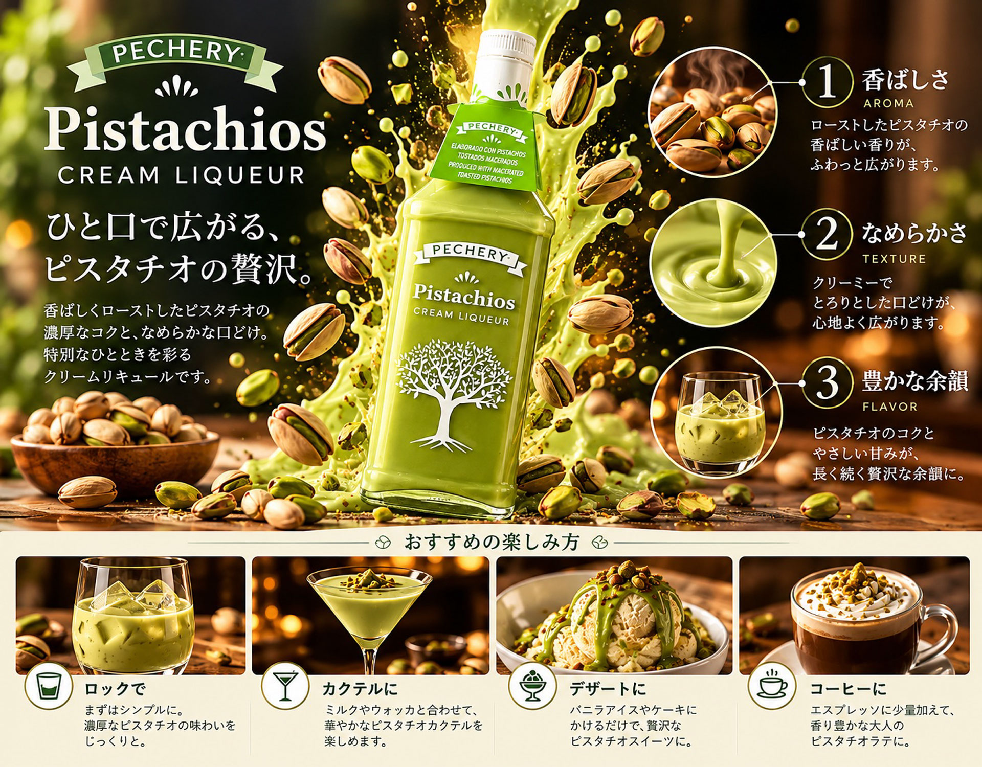 飲むピスタチオ｜ペシェリーピスタチオクリームリキュール